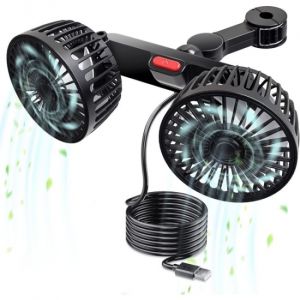 Ventilateur de voiture &agrave; double t&ecirc;te rotatif &agrave; 360&deg; et 3 vitesses - Neuf