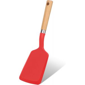 Spatule En Silicone, Spatules &Agrave; Cr&ecirc;pes R&eacute;sistantes &Agrave; La Chaleur Pour Ustensiles De Cuisine Antiadh&eacute;sifs, Ustensiles De Cuisine Avec Manche En Bois Pour Servir, P&acirc;tisserie, Friture, ?Ufs (1, Rouge) - Neuf