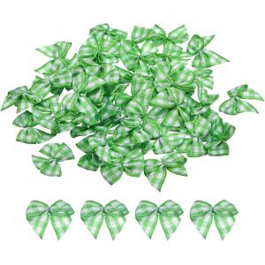 Kal-50pcs Mini Noeud En Ruban Carreaux 2.5cm Noeuds En Ruban De Satin &Agrave; Carreaux Pour Bricolage, Couture De Noeuds Pour Cheveux, Mariage, F&ecirc;te D'anniversaire Vert Clair Et Blanc - Neuf