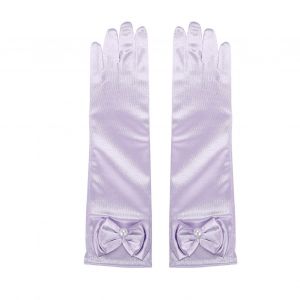 1 Paire De Gants De Performance Pour Enfants, Décor De N?ud En Fausses Perles, Couleur Unie, Doigts Complets, Gants De Filles En Satin À Fleurs, Gants De Cosplay De Style Princesse-Violet Clair - Neuf