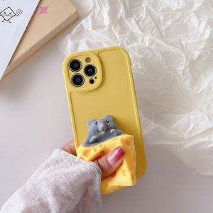 1pcs Cas De Téléphone Pour Iphone 12 En Trois Dimensions Créatives De Décompression Cas De La Téléphonie Mobile 3d Drôle Mignon Silicone Souple Squeeze Fromage De La Souris - Neuf