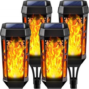 Sansh-Lampes Solaires Jardin Extérieur, 4 Packs 12 Led Lumière Flamme Solaire Vacillante, Torches Jardin Pour Eclairage Décor, Ip65 Etanche Lanterne Exterieur Pour Patio, Chemins, Pelouse, Cour - Neuf