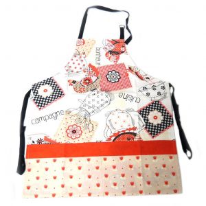 Promotion ! Tablier Cr&eacute;ateur 'terroir Fran&ccedil;ais' Rouge Beige (Campagne Fran&ccedil;aise) - Neuf