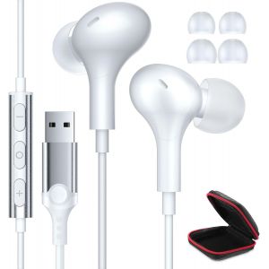 KALANKA-&Eacute;couteurs Intra-Auriculaires pour PC avec Microphone, Casque USB antibruit pour Ordinateur Portable, Casque de Jeu l&eacute;ger avec contr&ocirc;le Audio, Fonction sourdine, pour Bureau, Streaming en Dir - Neuf