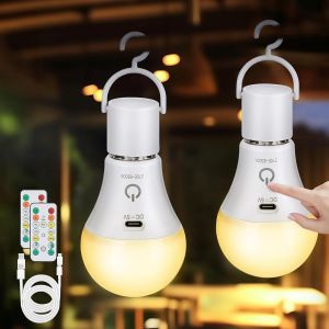 Sjzg-Ampoule Rechargeable Avec Telecommande - Ampoule Sans Electricite 3 Couleur Dimmable - Ampoule Usb 7w Ampoule Sans Fil E27 Tactile - Ampoule Sur Batterie Ampoule De Secours 2 Pack - Neuf