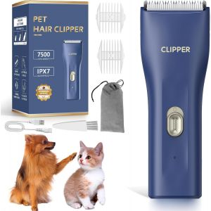 Tondeuse Chien Professionnelle Tondeuse Pour Chien Chat Avec Lame En C&eacute;ramique, Tondeuse Animaux Silencieuse Kit Toilettage Chien, Etanche Ipx7 (Bleu) - Neuf