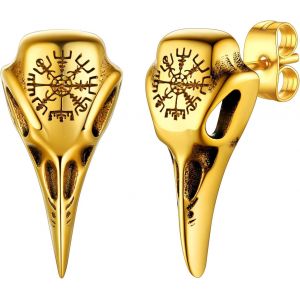 Boucles D'oreilles Homme Viking Crâne De Corbeau,Clous D¿Oreille Clou Et Puces Vikings Nordique Acier Inoxydable/Or/Noir,Bijoux Gothique Biker.[X3216] - Neuf