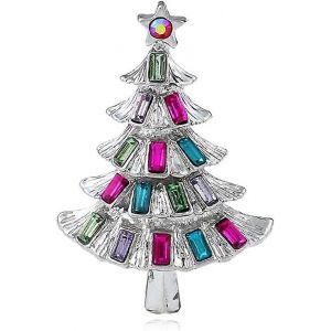 Broche Sapin De No&euml;l Orn&eacute;e De Strass Multicolores - Accessoire &Eacute;tincelant Pour Les F&ecirc;tes, Bijou Festif, Motif Vert Et Rouge - Neuf