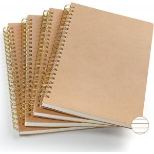 Jexnovashop-Cahier À Spirale A5 Ligné: Lot De 4 Carnet De Notes Avec Couverture Kraft Cahier Note 80 Feuilles 160 Pages Cahier De Dessin Papier Épais 80g Bloc Note Idéal Pour Écriture École Et Bureau - Neuf