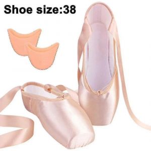 Ballet Pointe Shoes Girls Women Ribbon Ballerina Shoes With Toe Pads - - Ssxjv - Neuf