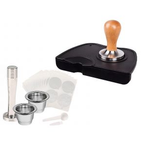 Tapis tasseur pour expresso et ensemble de filtres &agrave; dosettes de caf&eacute; rechargeables 20 x 15 cm - Neuf