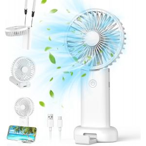 Mini ventilateur portable, ventilateur à main, petit ventilateur de voyage, ventilateur manuel rechargeable avec 3 vitesses, ventilateur personnel pour extérieur, déplacement, bureau, camping (blanc) - Neuf