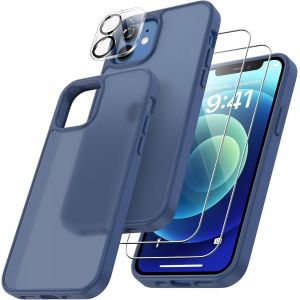 Maa-4 En 1 Coque Pour Iphone 12 Avec 2 Verre Trempé Et 1 Caméra Protecteur, [Coussin D'air Intégré] Antichoc Antirayures Bumper Protection Housse Pour Iphone 12 6.1"", Bleu Foncé - Neuf