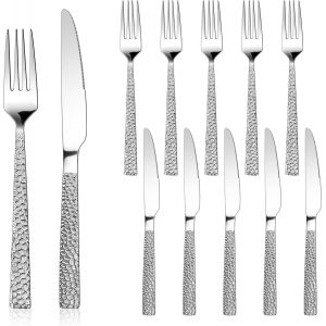 Oayew-Lot De 12 Couverts &Agrave; Steak En Acier Inoxydable Avec Couteau &Agrave; Steak Et Fourchette &Agrave; Steak, Couverts &Agrave; Steak Pour 6 Personnes, Set De Couverts Avec Poign&eacute;e Carr&eacute;e Pour La Maison, Le Restaurant - Neuf