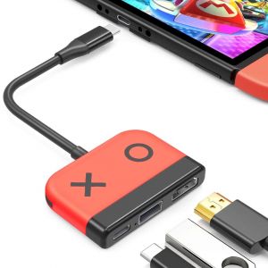 (Rouge) Station D'accueil Switch Pour Nintendo Switch Oled, Adaptateur Tv 3-En-1 Avec Hdmi 4k, Port Usb 3.0, Charge Pd 65 W Type-C, Adaptateur De Voyage Portable Pour Nintendo Switch/Switch Oled - Neuf