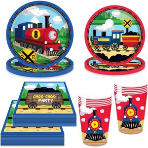 Train Deco Anniversaire-Kit Vaisselle Avec Gobelets,Serviettes,Assiettes-Accessoires De Fête - Neuf