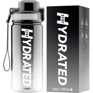 Eryi-Gourde Enfant 500ml, Tritan Gourde Sport Motivation Sans Bpa, Transparente Avec Graduée, Anti Fuite, Bouteille 0,5 Litre Pour Fille, Garcon, École, Maternelle (Forêt Noire) - Neuf