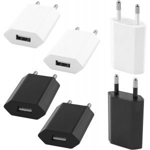 Lot De 6 Fiches De Chargeur Usb,Adaptateur Usb 5 V/1 A,Prise Pour Câble De Charge,Bloc D'alimentation 5 W Avec Faible Consommation D'énergie Pour Banques D'alimentation,Casque Bluetooth,Petit - Neuf
