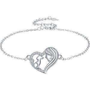 Femme Bracelet Femme Argent Sterling 925 R&eacute;glable Pendentif Animal Bijoux Cadeaux No&euml;l D'anniversaire Pour Femmes Filles Soeurs (17+4 Cm) - Neuf