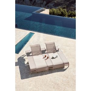 Set De 2 Chaises Longues Inclinables Et 3 Tables D'appoint En Acier Marietta Moka Brown - Neuf