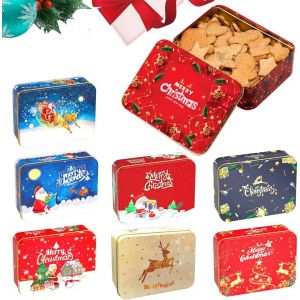 Jexnovashop-Bo&icirc;tes &Agrave; Biscuits De No&euml;l,Boite A Biscuits Metal Rectangulaire,8 Boite En Fer Noel Avec Couvercles,Boite A Patisserie Metal Pour Les Biscuits De F&ecirc;te De Vacances Th&eacute; Alimentaire De Bonbon - Neuf