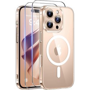 KALANKA-Magn&eacute;tique Coque pour iPhone 16 Pro Max avec 2 Verres Tremp&eacute;s,Compatible avec Mag Safe [Anti-Jaunissement] Dos Anti Rayures Coque Antichoc Protection Militaire,Transparente - Neuf