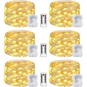 KAL-Guirlande Lumineuse À Pile 5M 50Led, Lot De 6 Avec Télécommande, Étanche, 8 Modes, Intérieur/Extérieur Pour Décor Noël, Mariage, Fête, Chambre, Blanc Chaud - Neuf