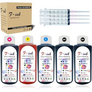 Lot de 5 flacons d'encre de qualit&eacute; sup&eacute;rieure compatible avec les cartouches HP 301 302 304 62XL 364 920 950 932 655 934 903 - Neuf