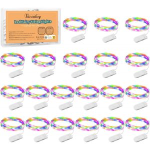 Guirlande Lumineuse [Lot De 20], Mini Guirlande Led A Pile 1m 10 Leds Fil De Cuivre Int&eacute;rieur Et Ext&eacute;rieur D&eacute;coration Lumi&egrave;re Pour Chambre No&euml;l Mariage F&ecirc;te Soir&eacute;e Maison Jardin (Color&eacute;) - Neuf