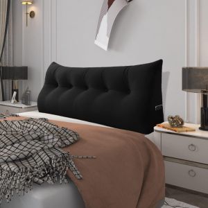Ulteronixshop-Coussin Cale T&ecirc;te de Lit - Coussin de Soutien du Dos - Coussin de Lecture Ergonomique - Coussins Lombaires de Positionnement du Corps - Housse Amovible en Velours 160CM Noir - Neuf