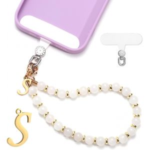 Kal-Jeu Bracelet De Téléphone Perles, Charme De Téléphone Initiales Dragonne De Téléphone Avec Patch Pour Lanière De Téléphone Mains Libres Bracelet De Téléphone Pour Femmes Filles - Neuf
