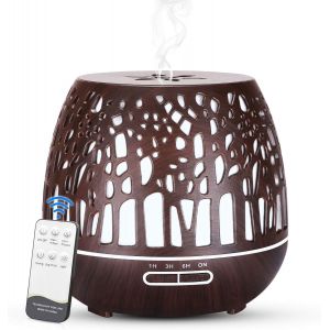 Diffuseur d'huiles essentielles 400 ml, humidificateur ultrasonique sans BPA, télécommande avec ampoule LED changeante, 3 minuteries pour maison/yoga/bureau/spa - Bois blanc - Neuf