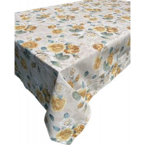 Chenquansarl-Nappe De Table - Nappe Florale - Roses Jaunes Et Blanches - Nappe Élégante - Made In Italy (Jaune, 130 X 180 Cm) - Neuf