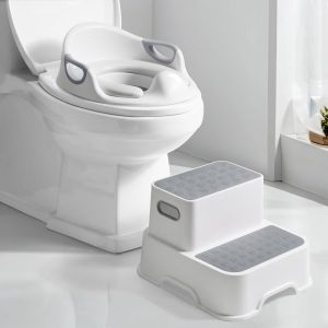 Reducteur Toilette Enfant, Rehausseur Avec 2 Marches, Réducteur Wc Bébé Adapté Aux Enfants De 1 À 6 Ans, Avec 2 Coussins Et 1 Brosse (Gris) - Neuf
