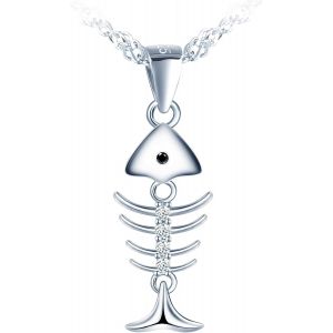 Collier Poisson Pour Femme Argent 925/1000 Pendentif Ar&ecirc;te De Poisson Et Cha&icirc;ne Hypoallerg&eacute;nique 45cm Bijoux Originaux Pour Femmes Filles - Neuf