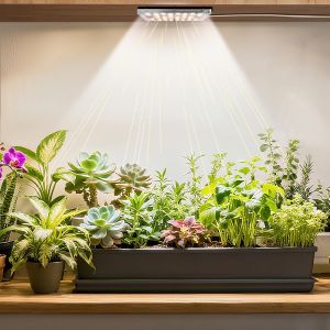 Lampe Croissance LED Plantes Interieur, Spectre Complet 3500K et 3 Modes, Lumiere Plante Sous Armoire Minuterie et Variateur, Spot Haute PPFD Etageres, Terrarium, Mini Serre, Adhesif - Neuf