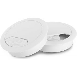 MEVRONISSHOP-Lot de 2 Passe-C&acirc;bles de Bureau Blancs - 60 mm de Diam&egrave;tre - Table en Plastique Solide - Couvercle de Trou Ajust&eacute; Avec Passe-C&acirc;ble Stable - Neuf