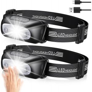 Lampe Frontale Led Ultra Puissante, Capteur De Mouvement & 4 Modes D'éclairage, Lampe Frontale Rechargeable Étanche Ipx6, Angle & Sangle Réglables, Pour Course À Pied/Randonnée/Pêche/Chasse - Neuf