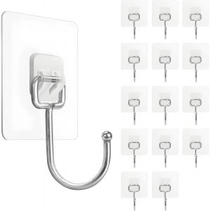 15 Pièces Crochet Adhésif Transparent,Auto-Adhésif Crochets Adhesifs Muraux,(Charge Max. 10kg par Pièce),Crochet Autocollant,Convient pour Vêtements,Serviettes - Neuf