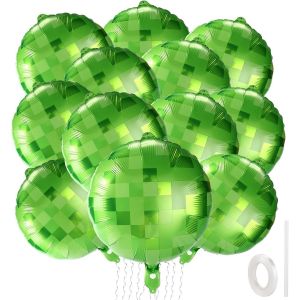 SJZG-8Pcs Ballons Pixel, 45,72Cm Aluminium Vert Avec Ruban Paille D&eacute;corations De F&ecirc;te &Agrave; Th&egrave;me Pixel Pour Gar&ccedil;ons Et Filles Articles De F&ecirc;te Et C&eacute;l&eacute;brations - Neuf