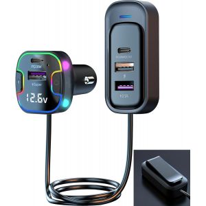 JGD-Chargeur de Voiture USB C 75W avec 5 Ports QC 3.0 PD Voltm&egrave;tre LED C&acirc;ble 1,5 M&egrave;tre pour 12V/24V Camping-Car Bateau - Neuf