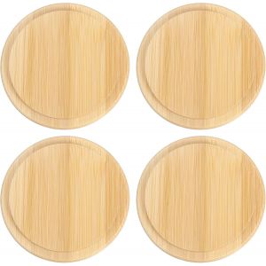 Cmws-Sourcing Map Lot De 4 Couvercles De Tasse En Bambou De 7,5 Cm, Couvercles En Bois Pour Tasse &Agrave; Caf&eacute;, Verre &Agrave; Th&eacute;, Boisson &iquest; Couvercles Ronds R&eacute;utilisables Pour Garder Au Chaud - Neuf