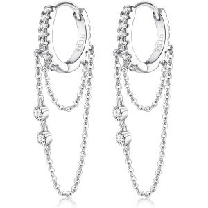Kal-Creoles Boucles D'oreilles En Argent Sterling 925 Avec Pendentifs En Cha&icirc;ne Pour Femmes Et Filles Boucles D'oreilles Huggie En Zirconium Boucles D'oreilles Avec Pendentifs En Plaqu&eacute; Or - Neuf