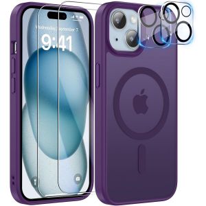 5 in 1 Coque pour iPhone 15 Aimant&iquest;&iquest;e avec 2 Verres Tremp&iquest;&iquest;s et 2 Cam&iquest;&iquest;ra Protecteur, Compatible MagSafe Dos Anti Rayures Coque Magn&iquest;&iquest;tique Antichoc TPU Bumper 6,1&iexcl;&macr;&iexcl;&macr; Case (Violet Fonc&iquest;&iquest;) - Neuf