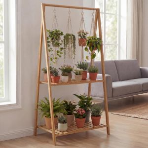 &Eacute;tag&egrave;re &Agrave; Plantes En Bambou Hwc-Q32, &Eacute;tag&egrave;re En Escalier Pour Fleurs Et Plantes, &Eacute;tag&egrave;re De Salle De Bain, Tige Avec 2 Tablettes 130 X 70 X 44 CmCouleur Naturelle - Neuf