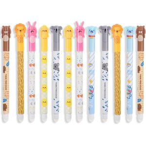 MAA-Lot de 12 stylos gel effaçables u2013 Encre noire/bleue, pointe effaçable, recharges de 0,5 mm de diamètre, pointe bille, encre remplaçable, convient aux étudiants - Neuf