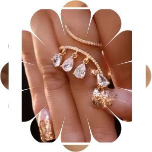 Kahfl-Boho Cristal Gland Bague Or Strass Pendante Bague Pendante Cz Bague À Franges Réglable Demi-Anneau Ouvert Pour Femmes Et Filles Cadeaux - Neuf