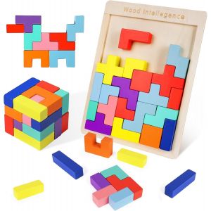 Jeu de Blocs Russes Color&eacute;s 3D, Puzzle Tangram en Bois, Puzzle de Blocs en Bois, Jouet de Casse-T&ecirc;te D'intelligence, Cubes de Puzzle de Blocs 3D, Jouets D'intelligence pour Enfants (30 Pi&egrave;ces) - Neuf