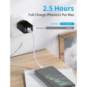 LORANKA-Chargeur d'alimentation, 2 pi&egrave;ces avec 3 Ports USB 15W/3A. Adaptateur de Prise pour iPhone 11, X, 8, 6, tablettes, pour Samsung Galaxy S9, S8, Huawei et Plus. - Neuf