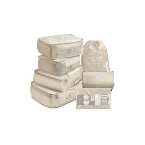 Ensemble de 7 cubes de rangement pour voyage - Organisateurs de bagages beiges - Neuf